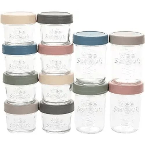 WeeSprout Glass Storage Jars 2022 (4 Ounce, 8 Ounce, Matte Variety) - 4 oz & 8 oz (Plastic Lids + Embossed Glass)