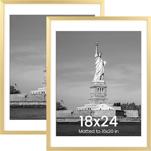 ENJOYBASICS 18x24 Picture Frame, Display Poster 16x20 with Mat or 18 x 24 Without, Wall Gallery Photo Frames, Gold, 2 Pack