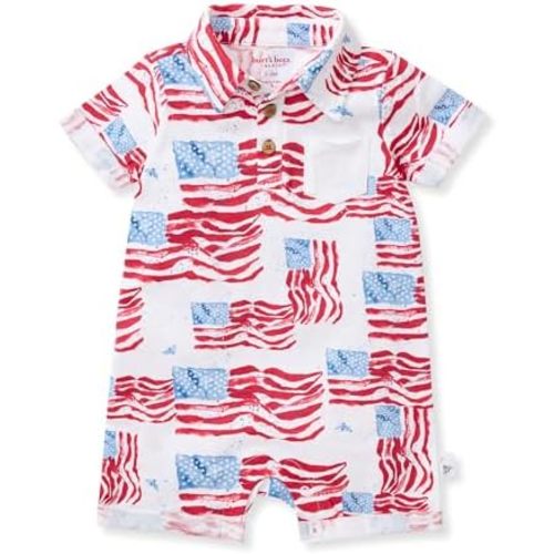 Burt's Bees Baby Polo Rompers, 100% Organic Cotton One-piece Coverall and Layette Set