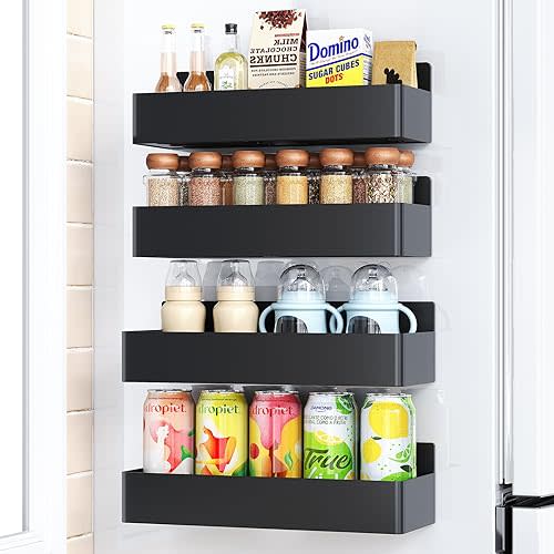 Bottle Storage - Magnetic Rack for Refrigerator, Kitchen Organizer and Storage Shelf, Black (4 Pack)…