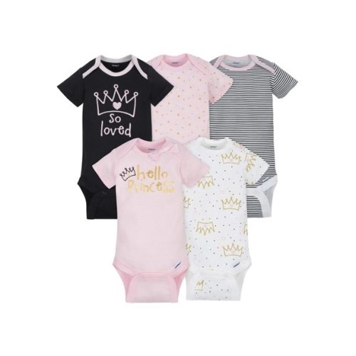 Gerber Baby Girl Short Sleeve Onesies Bodysuits, 5-Pack