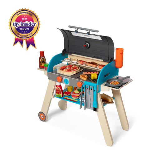Melissa & Doug Wooden Deluxe Barbecue Grill, Smoker and Pizza Oven Play Food Toy for Pretend Play Cooking for Kids - FSC-Certified Materials