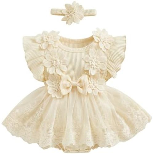 MERSARIPHY Newborn Baby Girl Boho Outfits Infant Lace Tulle Ruffle Bubble Romper Dress Jumpsuit Bodysuit Photoshoot Clothes