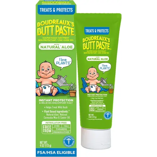 Boudreaux's Butt Paste with Natural* Aloe Diaper Rash Cream, Ointment for Baby, 4 oz Tube