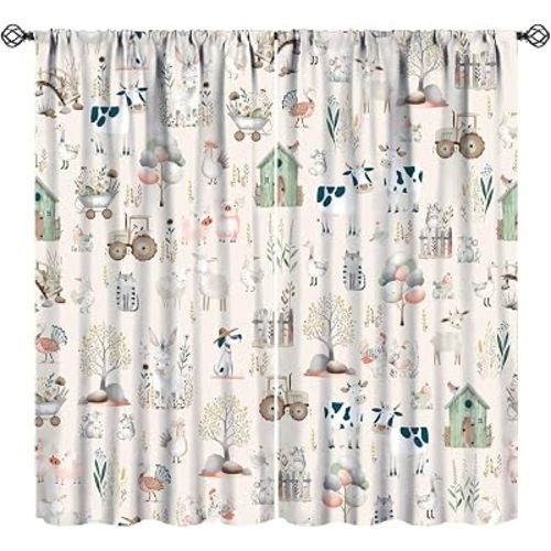 Farm Rustic Animals Curtains,Cute Child Farmhouse Country Tractors Sheep Cow Pig Print Window Drapes for Boys Girls Bedroom Nursery Home Decor 42" W X 54" L (Blackout)