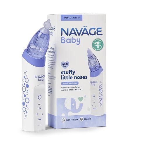 Navage Baby Nasal Aspirator - Gentle, Pediatrician Recommended Nasal Aspirator for Baby Congestion & Stuffy Noses - Baby Nose Sucker w/ Lights, Lullabies & BPA Free Silicone Tips