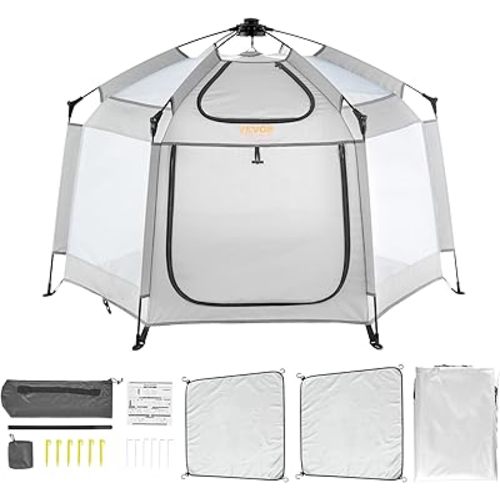 VEVOR Baby Playpen with Canopy, Indoor/Outdoor Portable Playpen for Babies and Toddler, Lightweight & Foldable, Pop Up Toddler Play Yard with 3 Sun-Shades & Travel Bag for Park Beach Home, 59.8"x59.8"