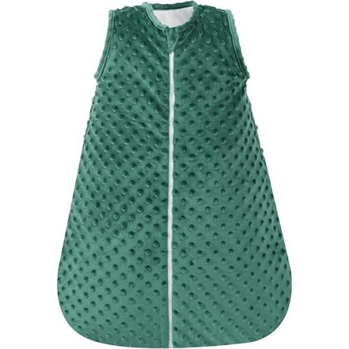PHF Baby Sleep Sack 2.5 TOG with Plush Minky Dot, 0-6 Months Winter Baby Wearable Blanket with 2-Way Zipper, Warm Comfy Quilted Cotton Sleeping Bags, 3-Layers Design Sleep Sack, Small Size, Green