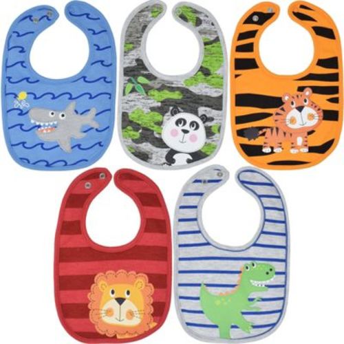 Funstuff Animals Lion Shark Panda Dinosaur Tiger 5 Pack Bibs Animals One Size
