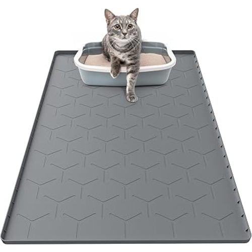 Cat Litter Box Mat, Large 34" X 22" Cat Litter Mat, Waterproof Silicone Pad for Floor, Dark Gray