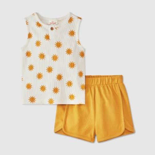 6-9m Baby Boys' Henley Top & Bottom Set - Cat & Jack™ Yellow 3-6M