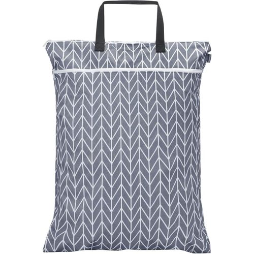 Teamoy Travel Hanging Wet Dry Bag Organizer (24.7 x 18 inches) with Two Compartments for Cloth Diaper, Laundry, Swimsuits and More, Easy to Hang Everywhere (L, Gray Arrow)
