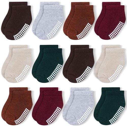 JAKIDAR 12-Pair Baby Socks Non-Slip Cotton Toddler Socks Ankle Socks for Baby Toddler Kids