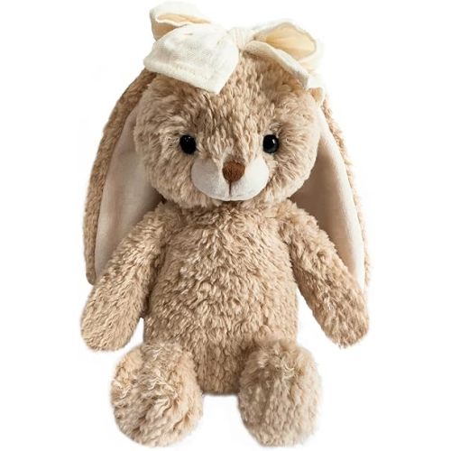 Bunny Stuffed Animal Soft Rabbit Cuddly Toy 8'' Long - Eared Brown Plush Bunny with Cream Bow Plush Toys for Babies and Toddlers