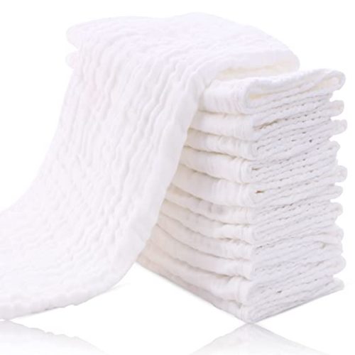 Cute Castle 12 Pack Muslin Burp Cloths for Baby - Ultra-Soft 100% Cotton Baby Washcloths - Large 20'' by 10'' Super Absorbent Milk Spit Up Rags - Burpy Cloths for Unisex, Boy, Girl - White - 20x10 Inch (Pack of 12)