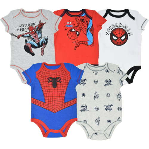 Marvel Spiderman Baby Boys 5 Pack Bodysuits 0-3 Months