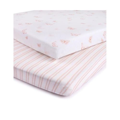 Ely's & Co. Baby Fitted Pack n Play - Mini Crib Sheet 100% Combed Jersey Cotton Mauve Tulip+Stripes 2 Pack
