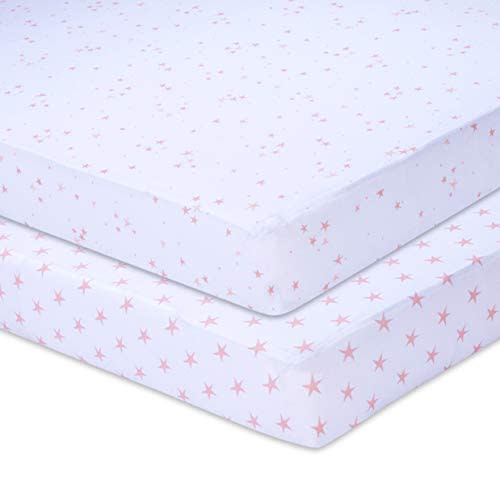 Ely’s & Co. Crib Sheets, Baby Girl Fitted Crib Mattress Sheet Set, 2 Pack, 100% Jersey Knit Cotton, Infant and Toddler Nursery Bedding, Dusty Rose and Mauve Pink Star Print, 28” x 52”