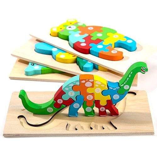 Montessori Mama Wooden Toddler Puzzles for Kids Ages 2-4, Montessori Toys for 3 Year Old, Animal Toddler Toys Ages, 4-Pack Learning Toddler Puzzle