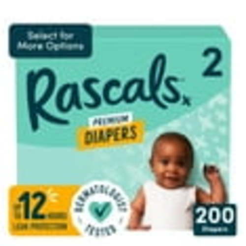 Rascals Premium Absorbent Baby Diapers Size 2, 200 Count (Select for More Options)