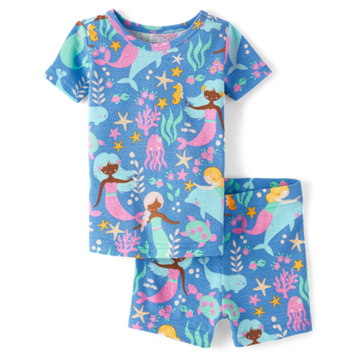 Baby And Toddler Girls Mermaid Snug Fit Cotton Pajamas - Blue