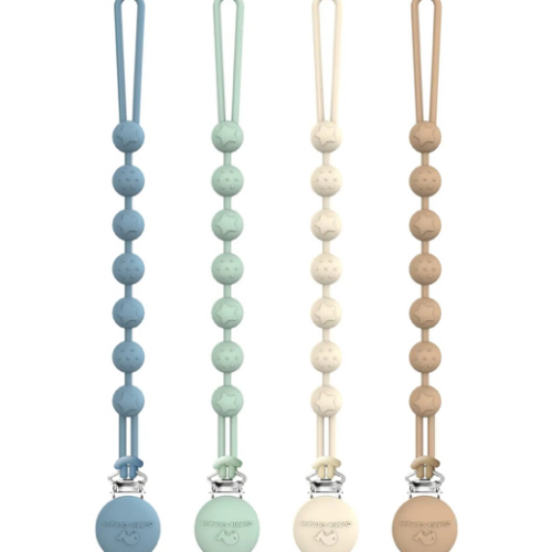 Cuddle Campus Silicone Pacifier Clip Holder with One Piece Design, Pack of 4 Soft Flexible Binky Clips with Texture for Baby Boy and Girl Set 1(6M+)