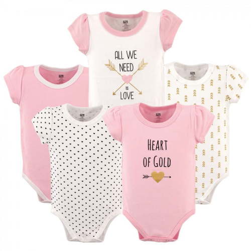 Hudson Baby Short Sleeve Bodysuits, 5-Pack, Newborn- 24 Months