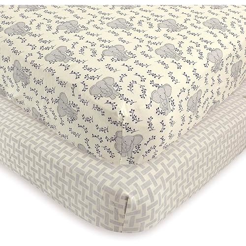 Touched by Nature Unisex Baby and Toddler Organic Cotton Crib Sheet, Blue Elephant, One Size