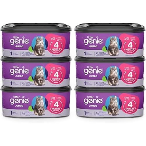 Litter Genie Refill Bags | Jumbo 6-Pack 168 total ft | Up to 24 months of supply in 6 cartridges | Ultimate Odor Control Cat Litter Bags