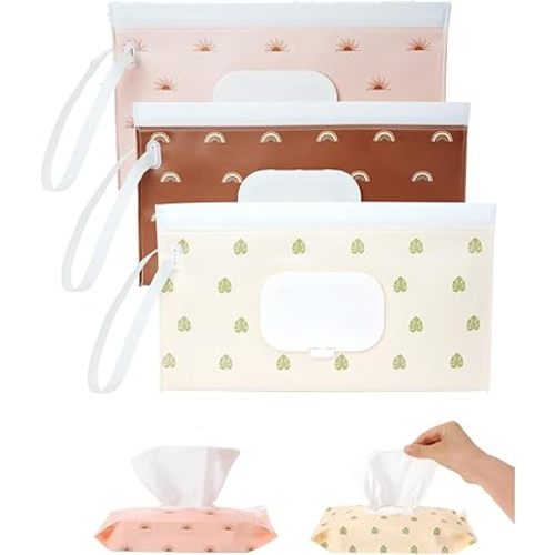 3 Pack Cute Bohemia Stye Baby Wipes Dispenser Portable Refillable Travel Wet Wipe Bag for Indoor Outdoor Sports Travelling Hiking Pet Care