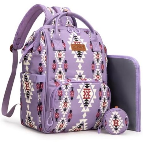 Montana West Wrangler Diaper Bag Backpack Aztec Travel Backpack Purses Western Multi-Function Baby Bags for Mom with Waterproof Insulated Pockets