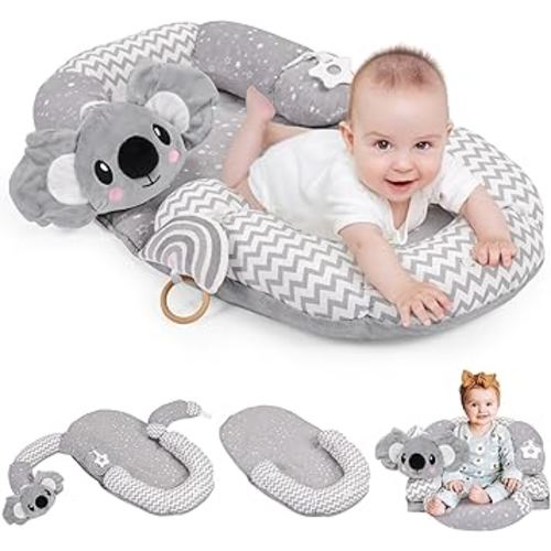 4 in 1 Tummy Time Mat & Seated Support Pillows, Play Mat, Sitting Support for Newborn 0-12 Months, Infant Baby Sit Me Up Floor Seat, Sensory Development Gifts Tummy Time Play Toys, Koala
