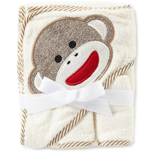Baby Starters Baby Sock Monkey Appliqued Hooded Terrycloth Towel & Washcloth Set