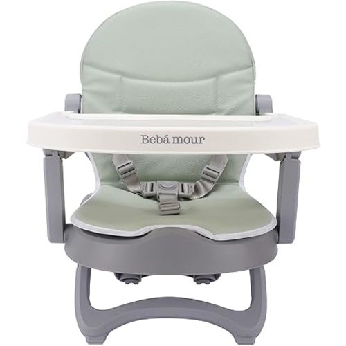 Bebamour Baby Booster Seat Grow with Pocket Snack Booster Seat for Dining Table with Removable Tray & Seat Pad (Green)