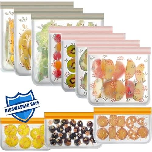 10 Pack Dishwasher Safe Reusable Gallon Bags Silicone, Leak proof Reusable Freezer Bags for Food Storage Home Organization Traval & Make-up BPA FREE for Food Storage Home for Salad Fruit