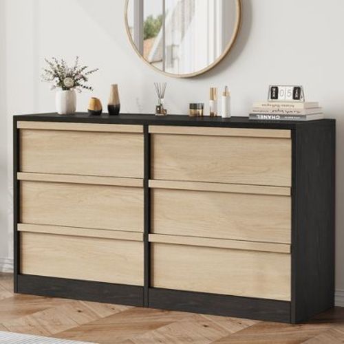 Whizmax 6 Drawer Dresser for Bedroom, Wooden Dresser Organizer with Storage, Modern Double Chest of Drawers for Bedroom, Living Room, Nursery