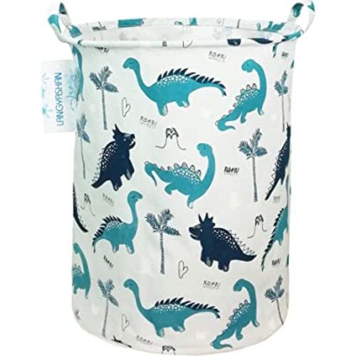 LANGYASHAN Laundry Basket Canvas Fabric Collapsible Organizer Basket for Storage Bin Toy Bins Gift Baskets Bedroom Clothes Children Nursery Hamper (Full dinosaur)