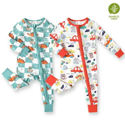 PatPat Bamboo Baby Pajamas Baby Girl Gifts Snug Fit Zipper Long-Sleeved Baby Onesies Sleepwear,2Pack,0-24 Months