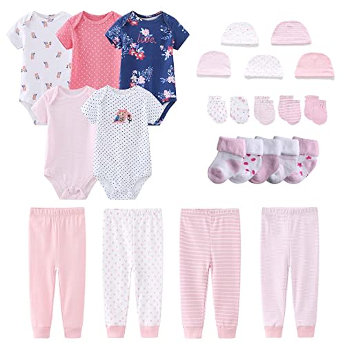 MAMIMAKA Newborn Layette Gift Set Bodysuits Pants for Baby Girl and Boy 24 Piece 100% Cotton Essentials and Accessories