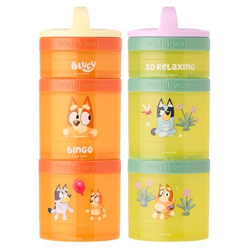 Whiskware Bluey Stackable Snack Containers for Babies, Toddlers, and Kids, Durable Food Storage Containers for Daycare, Car, and Airplane Travel, Formula Friendly, Bluey and Bingo (Pack of 2)
