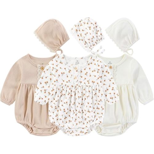 Baby Girl Outfit Cotton Bubble Romper Floral Dress Infant Girls Clothes 3-pack