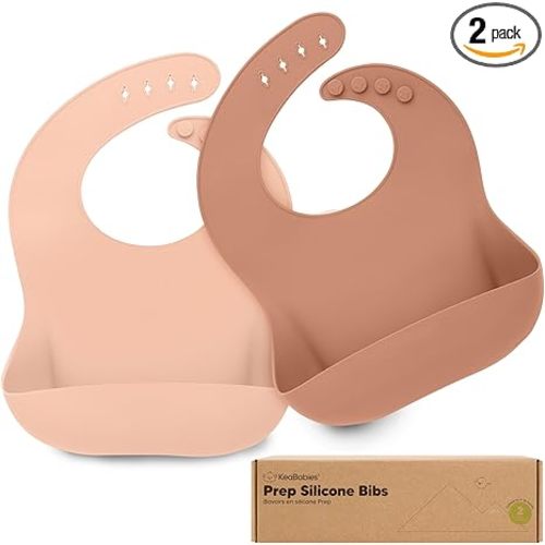 KeaBabies 2-Pack Silicone Bibs for Babies, Toddlers Girl, Boy – Sturdy Food-Grade Baby Bibs for Eating, Large Food Catcher, Clean & Put On Easily, Waterproof Toddler Feeding Essentials (Dusk)