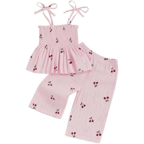 Mubineo Toddler Baby Girl Summer Fall Clothes Cute Sleeveless Tops Pant Outfits Set Infant Strap Boho Princess Outfit