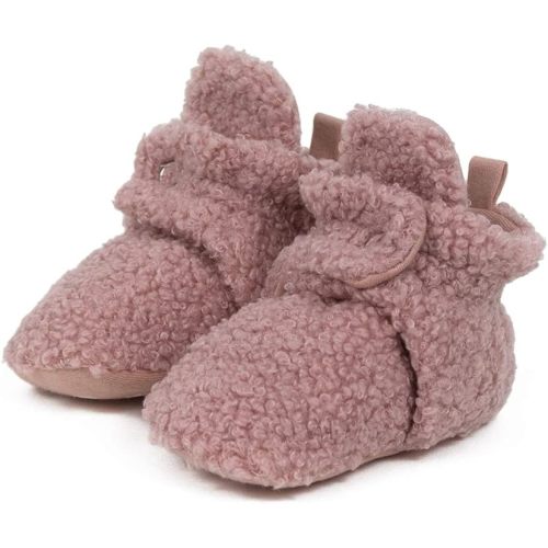 Robeez Baby Girls and Boys Crib Fleece Sherpa Snap Booties with Slip-Resistant Soles for Infant and Toddler, 0-18 Months