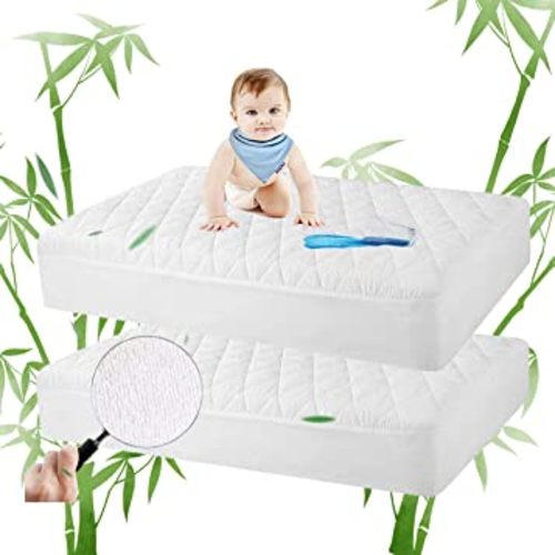 Safe and Sound 2 Pack Bamboo Viscose Crib Mattress Protector, Waterproof Quilted Crib Mattress Pads, Soft Breathable Bamboo Viscose Rayon Baby Mattress Cover (28x52 Inches, Bamboo Viscose)