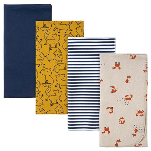 Gerber Baby 4-Pack Flannel Receiving Blanket, Blue Fox, One Size