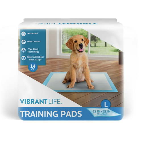 Vibrant Life Training Pads, Dog & Puppy Pads, L, 22 in x 22 in, 14 Count