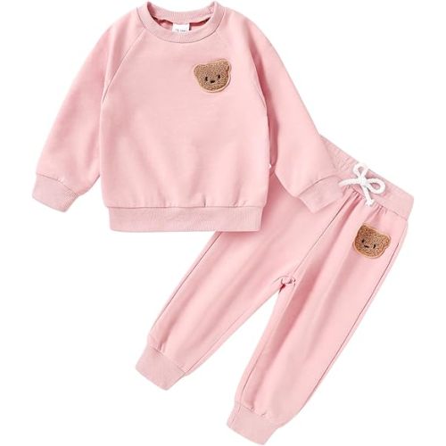 Fall Outfit for Toddler Boy Girl Long Sleeve Bear Sweatshirt Pant Sets Winter Pullover Clothes