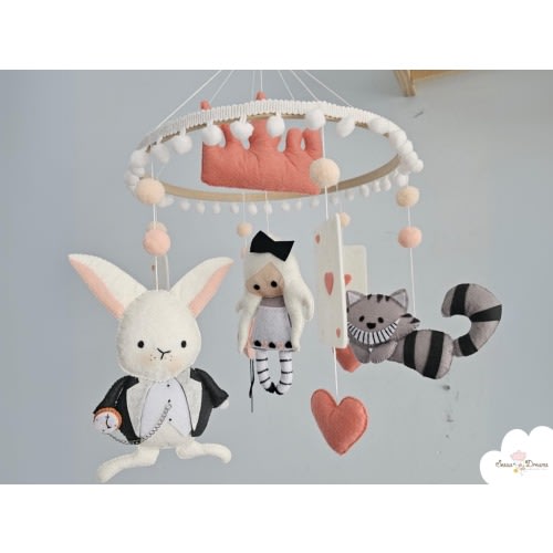 Alice in Wonderland Baby Mobile, Handmade Nursery Baby Mobile, Storybook Themed Crib Baby Mobile, Personalized Baby Mobile, New Baby Gift