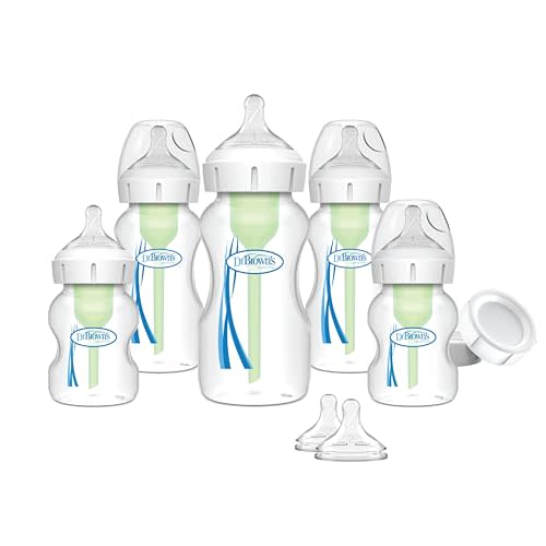 Dr. Brown's Anti-Colic Options+ Wide-Neck Baby Bottle Feeding Set, 5 oz/9 oz, with Bottle Travel Caps (Packaging May Vary)